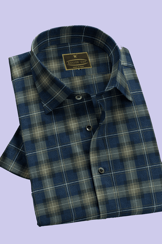 Mid Night Blue with Dark Slate Grey Scottish Tartan Premium Cotton Mens shirt