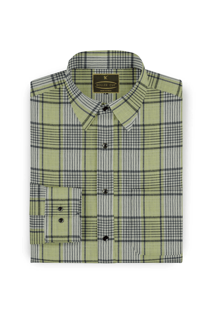 Sage green with Stardust White Plaid 100% Premium Cotton Linen Shirt