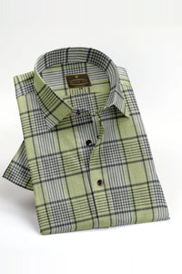 Sage green with Stardust White Plaid 100% Premium Cotton Linen Shirt