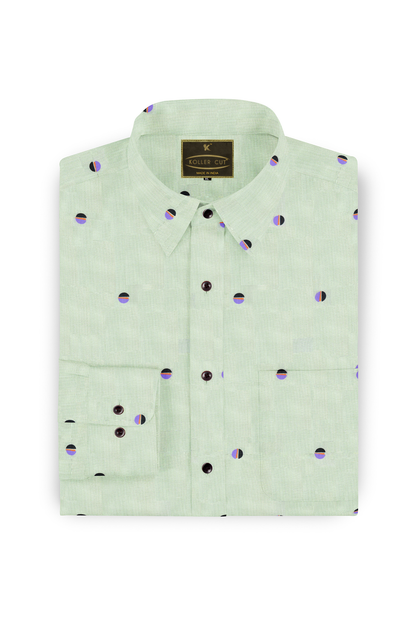 Surf Crest Green with Medium Purple and Burning Sand Orange Round Printed 100 % Premium Cotton Shirt