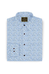 White with Navy and Sky Blue Lepord Printed Premium Giza Cotton Mens shirt