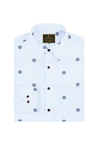 White with Chetwode Blue Pinstriped Denim Blue Buti Pattern Printed Men's Premium Cotton Shirt