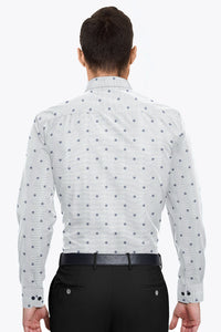 Quartz White with Olive Pinstriped Denim Blue Buti Patterned Printed Cotton Shirt