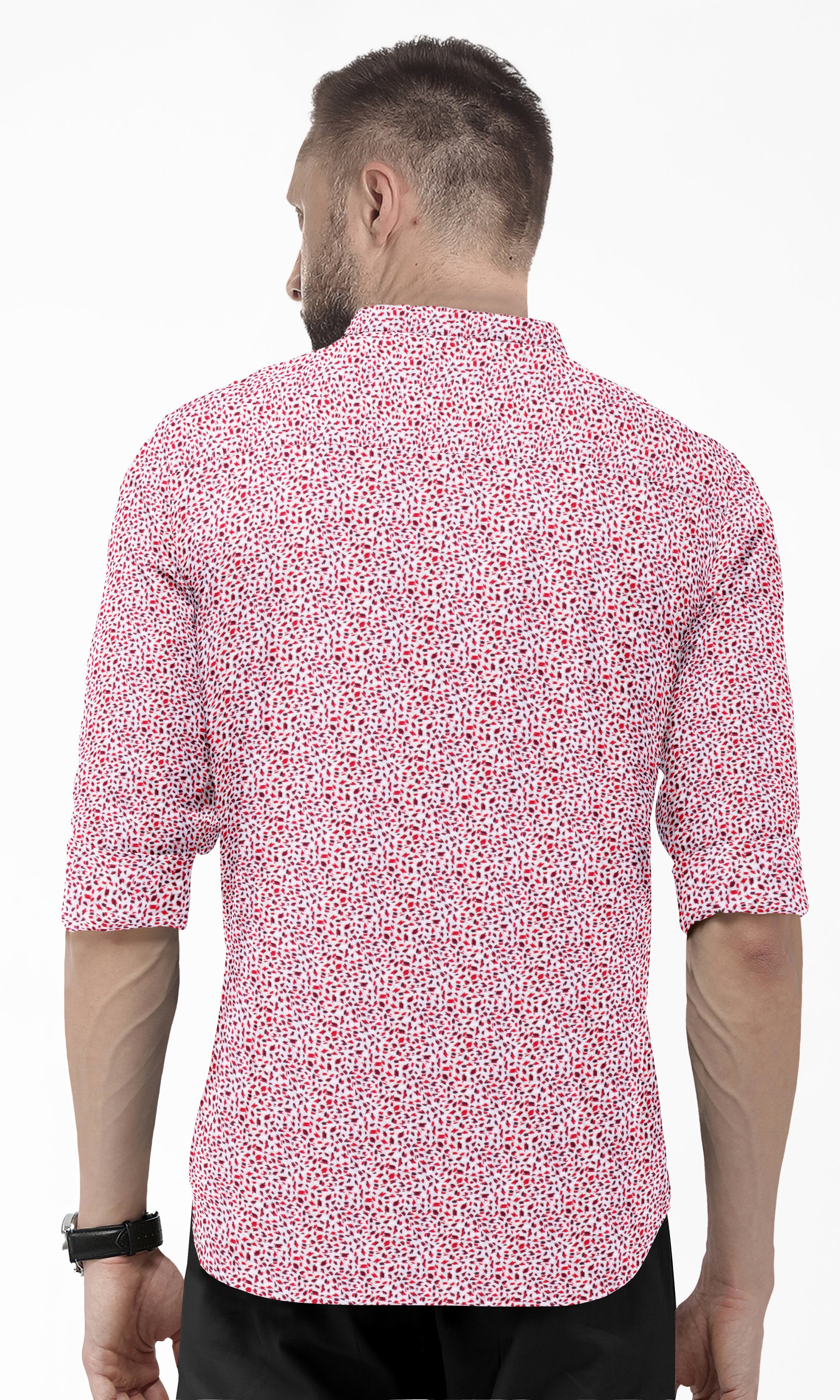 White with American Red and Maroon Lepord Printed Men's Premium Giza Cotton Shirt