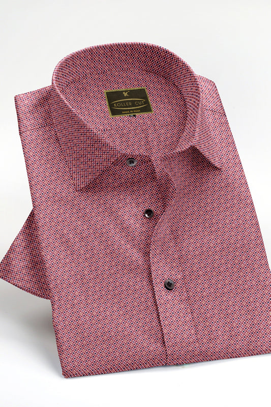 Barn Red with Colorful Mosaic Abstract Small Square Dot Pattern Printed Men's Cotton Shirt