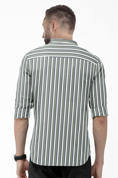 Xanadu Green with Navy and White Regimental Striped Full Sleeve shirt