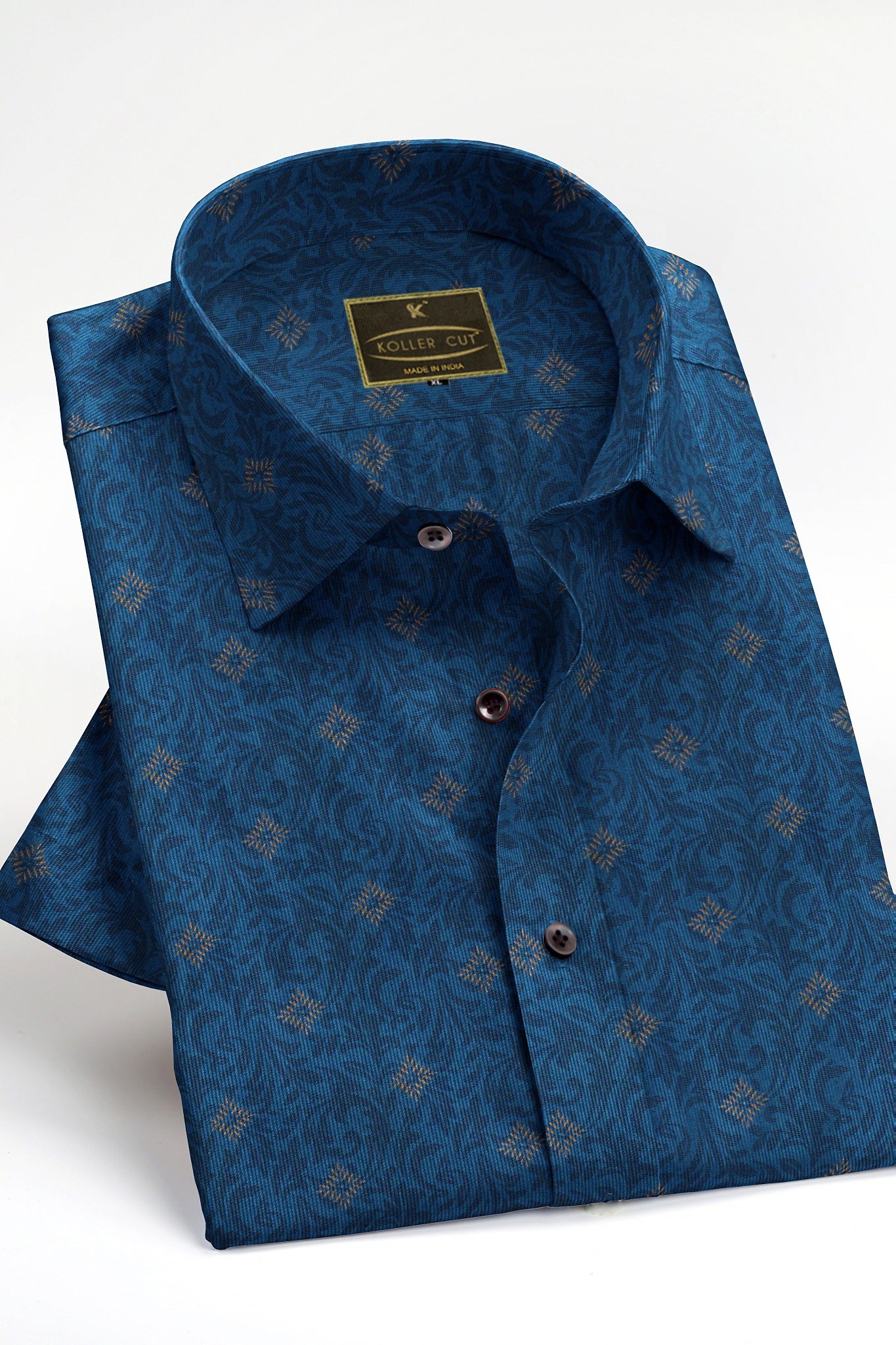 Steel Blue with Navy Floral Printed Mens Cotton Shirt