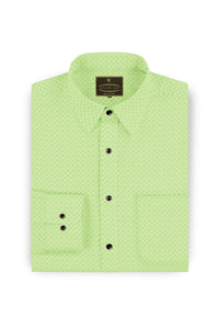 White with Forest Green Shuriken Printed Mens Giza Cotton Shirt