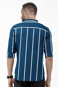 Regal Blue with White Wide Pencil Stripes Men's Cotton Shirt