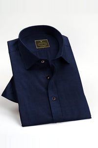Denim Blue Dobby Textured Cotton Shirt