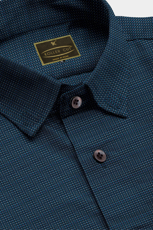Aegon Blue with Grey and Steel Blue Microdot Printed Cotton Shirt