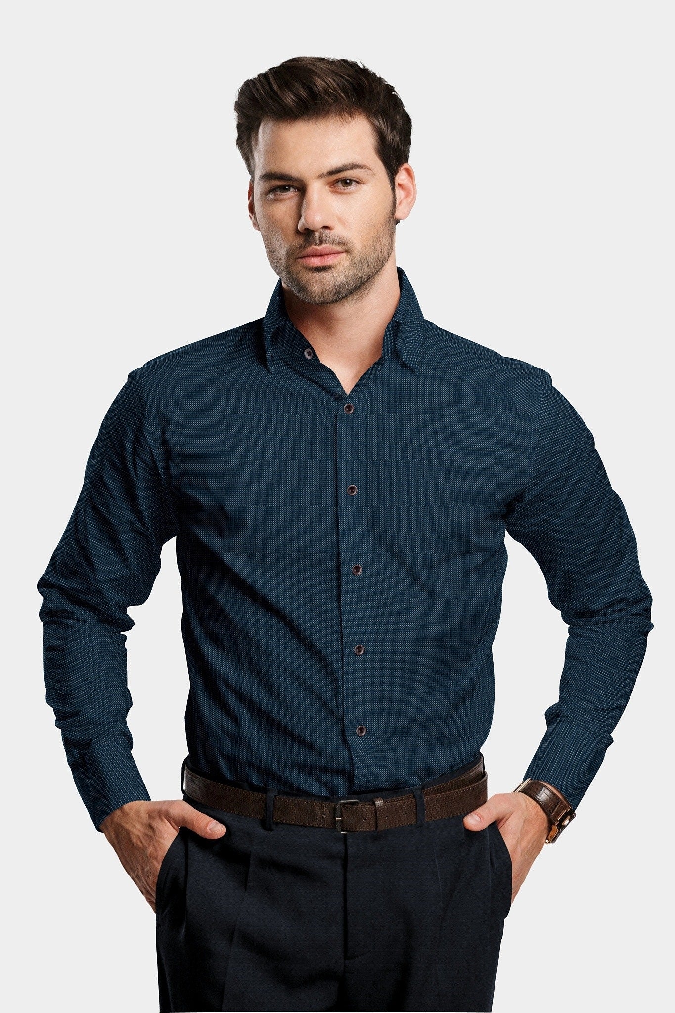 Aegon Blue with Grey and Steel Blue Microdot Printed Cotton Shirt - Buy Custom Shirts in Mumbai