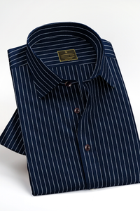 Blue with White Pinstriped Regular 100 % Cotton Fit Shirt