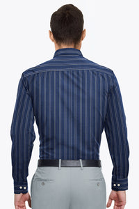 Space Blue with Dolphin Grey and White Stripes Cotton Shirt