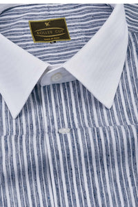 White with Navy Double Striped Mens Cotton Shirt