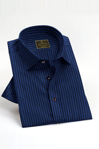 Oxford  Blue with Chambray Blue Chalk Stripes Mens Cotton Shirt